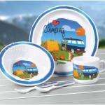 Vajilla melamina infantil Caravana y animalitos - 5 piezas