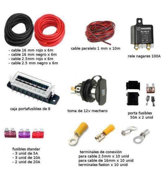 Kit de montaje batería auxiliar con rele nagares y 6 metros de cable