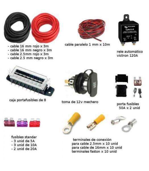 Kit de montaje batería auxiliar con rele automático y 3 metros de cable