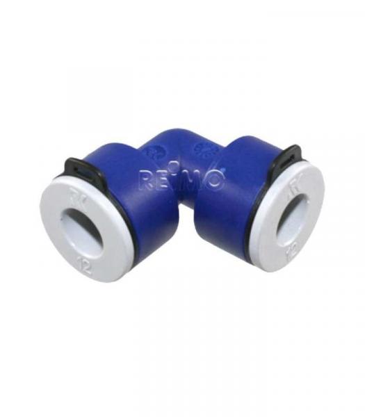 Conector azul en angulo para tubo de 12 mm