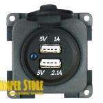 Toma 2 USB, con marco y tapa