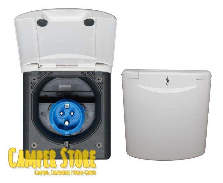 Toma Exterior con Tapa Magnética macho. Blanco