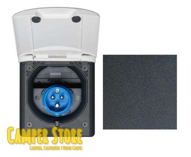 Toma Exterior con Tapa Magnética macho. Negro.