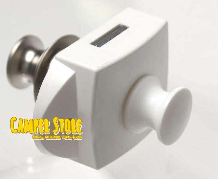 Cierre para puertas dobles, con pulsador Blanco y Gris plata