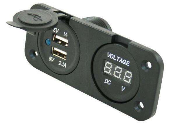 Módulo voltímetro + dos tomas usb encastrable
