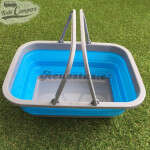 Cesto plegable azul con asa