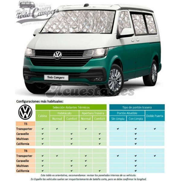 Aislantes térmicos para Volkswagen T5, T6 y T6.1 - Juego Completo